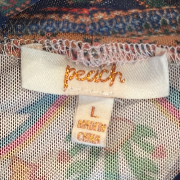 Peach Cream Multi Romantic Floral Mesh Mock Neck Long Sleeve Top Size Large - Picture 4 of 11